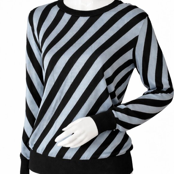 Dolce & Gabbana Sweaters - Dolce & Gabbana Silk Knit Sweater – Black Blue Diagonal Stripe Pullover